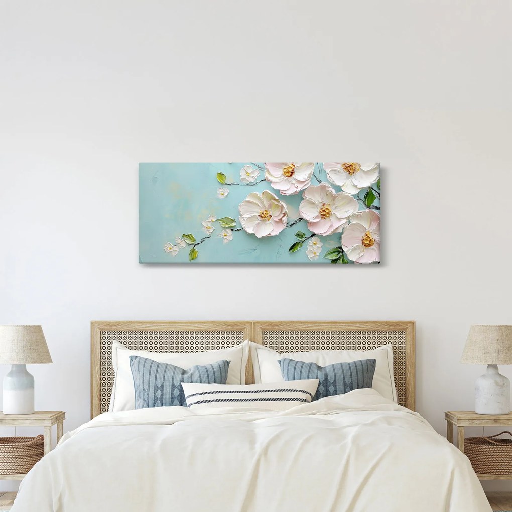 Kép - Virágok kék háttéren (120x50 cm)