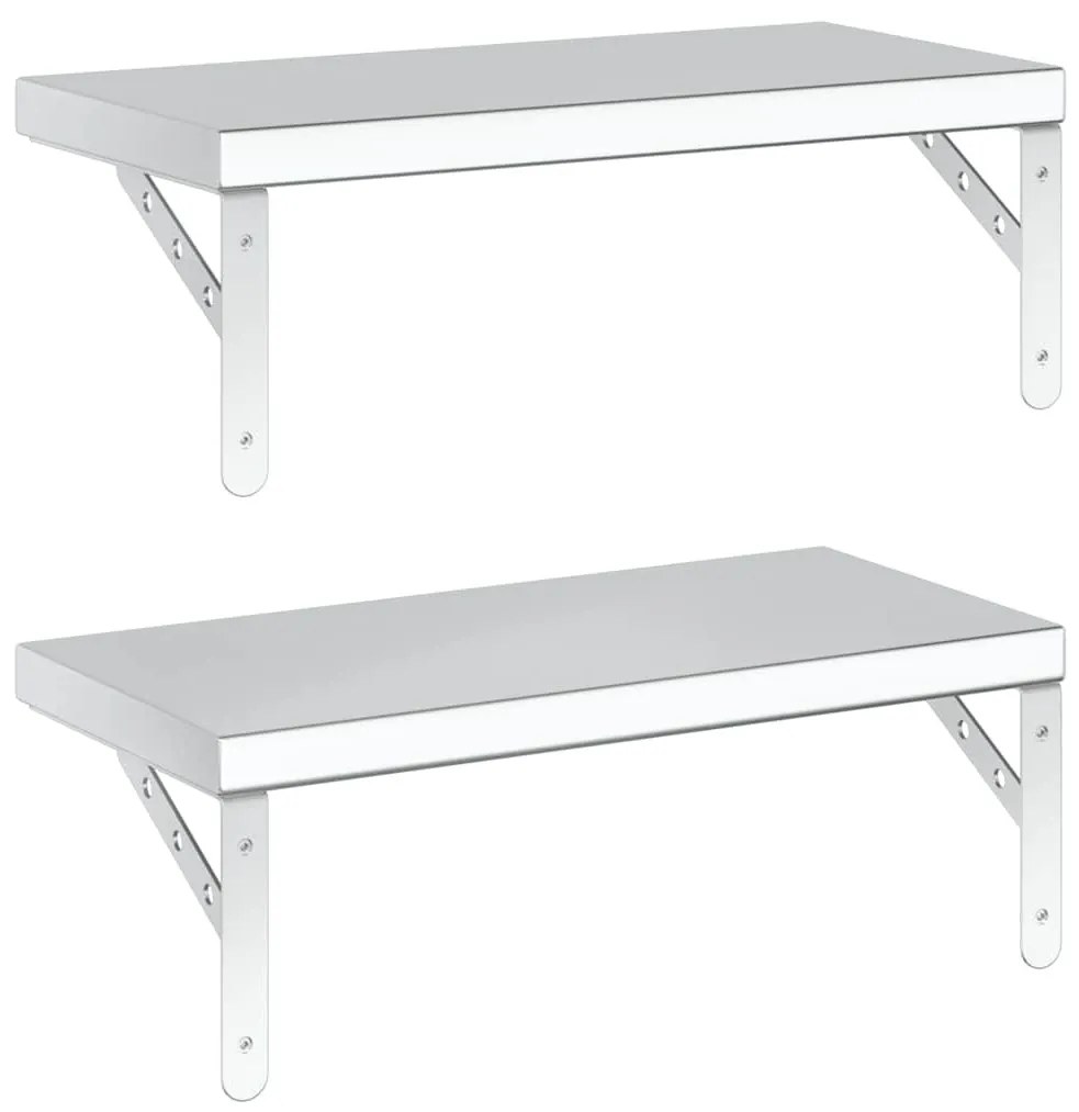 2 db ezüstszínű rozsdamentes acél fali polc 50 x 23,5 cm