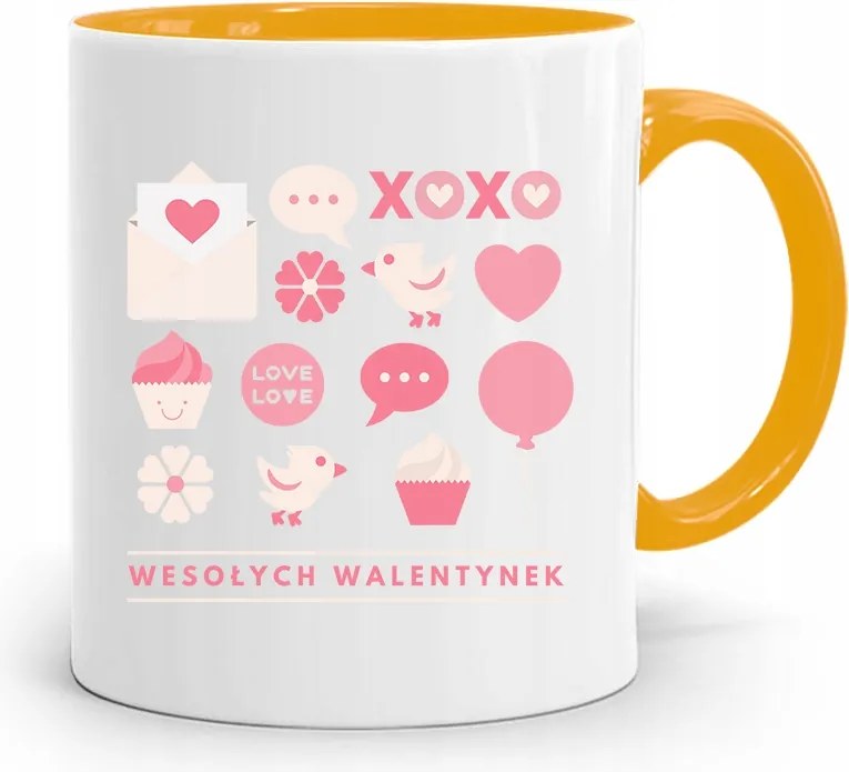 Sárga Bögre Valentin Napra Boldog Valentin Napot fényképes nyomtatással