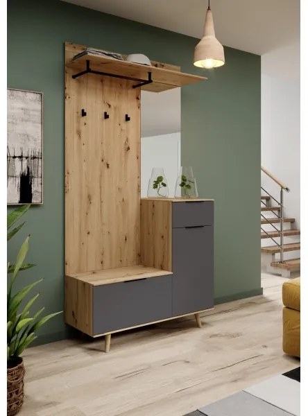 Előszobafal SVEN tükörrel, barna/grafit