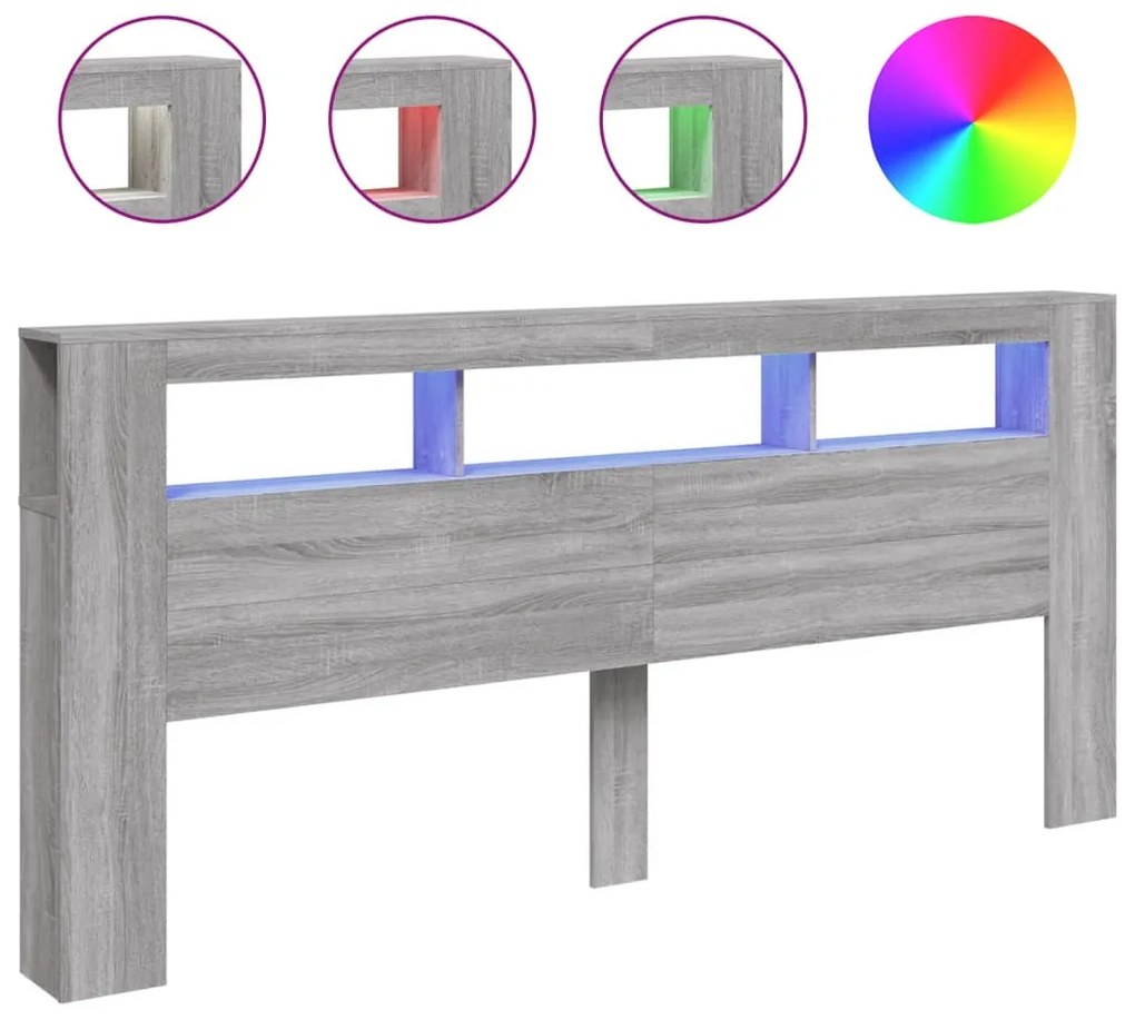 szürke sonoma szerelt fa LED-es fejtámla 220 x 18,5 x 103,5 cm