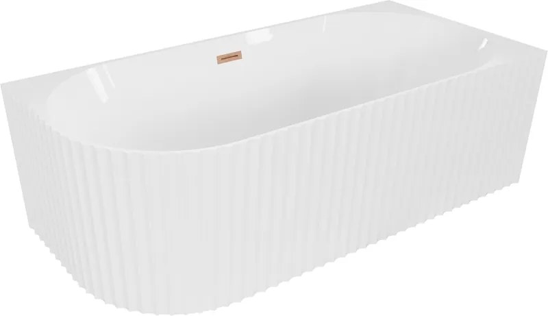 Mexen Gia szabadon álló sarokkád bordázott jobb 150 x 75 cm, fényes fehér, réz túlfolyó - 52701507500P-65