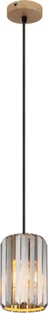 Globo 30220146 Függőlámpa, fém fa megjelenésű, füstszínű K5 kristályok, kábel textil fekete, ø: 135mm, M: 1200mm, 1x E27 60W 230V izzó nélkül