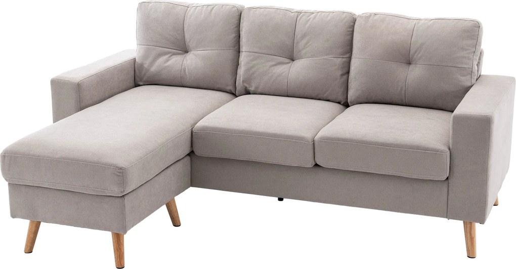 HOMCOM L-alakú Szövet Kanapé, Átkonfigurálható Sarokkanapé 3 Személyre, Ülőbútor a Nappaliba, Világosszürke, 193 x 136 x 85 cm | Aosom