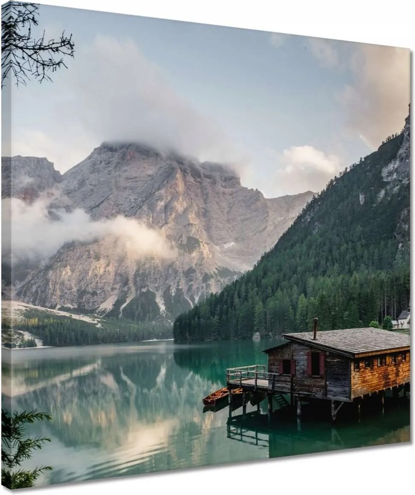 Vászonkép 40x40 Tájkép hegyekkel Házikó