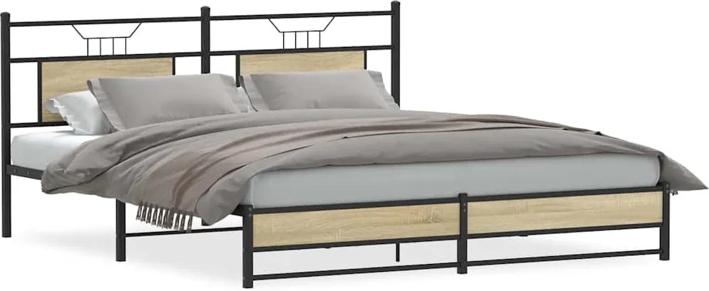 vidaXL sonoma tölgy színű fém ágykeret matrac nélkül 183 x 213 cm