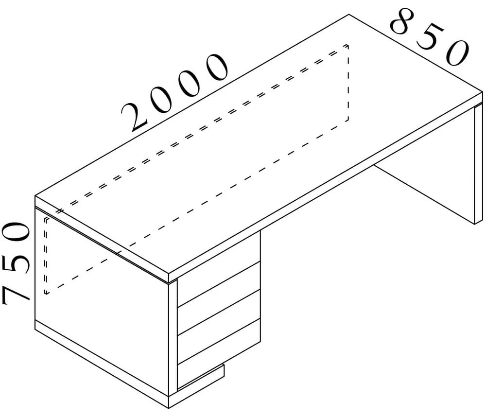 Lineart asztal 200 x 85 cm + bal konténer, sötét szil / antracit