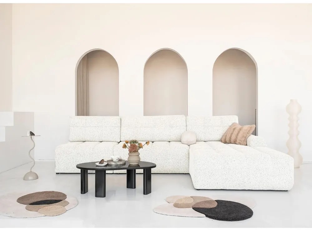 Krémszínű kinyitható tárolóhelyes moduláris sarokkanapé (jobb oldali) Lulu – Miuform