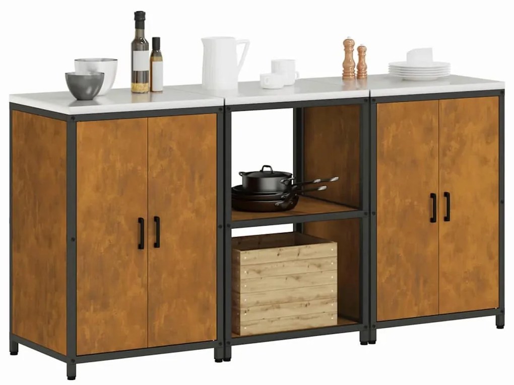 Konyhai Tároló Készlet polcokkal 3 pcs Rozsdás 180 x 50 x 92 cm