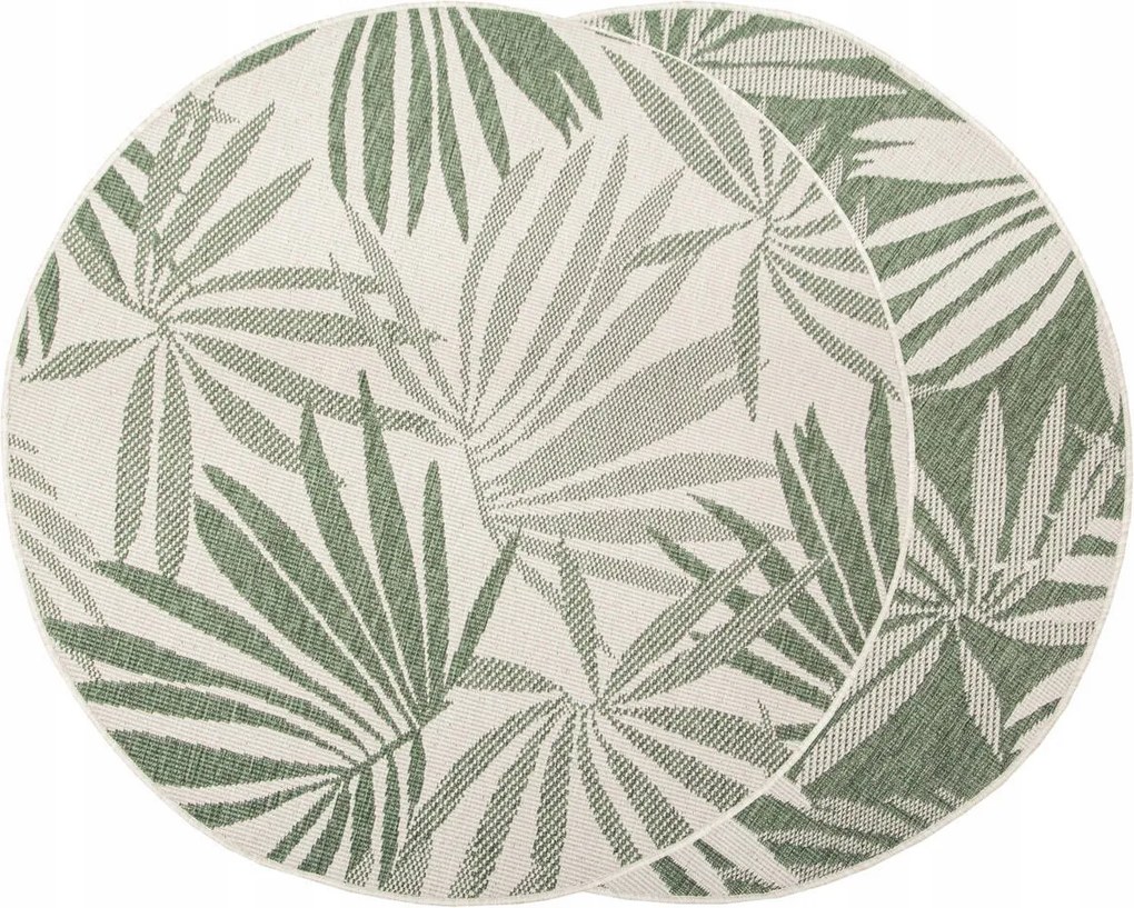 Kültéri Kerek Zsinóros Szőnyeg Zöld Pálmalevelek Brussels átm. 160 cm