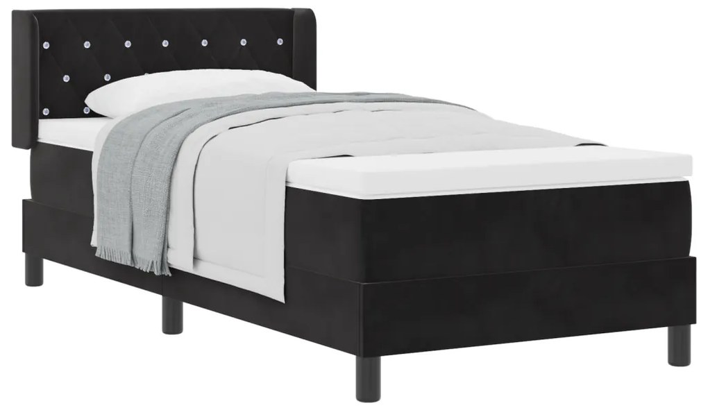 Box Spring Ágy Matraccal Fekete 90x200 cm Bársony