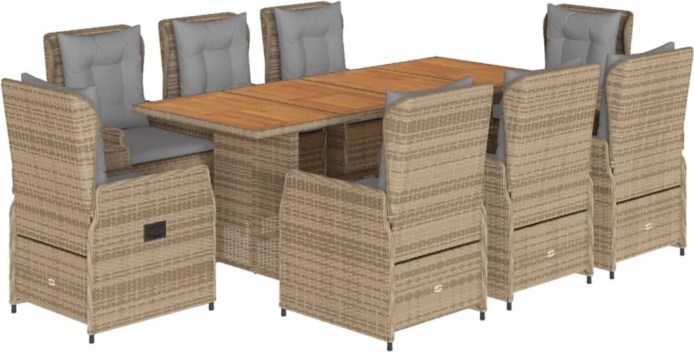 vidaXL 9 részes bézs polyrattan kerti étkezőgarnitúra párnákkal