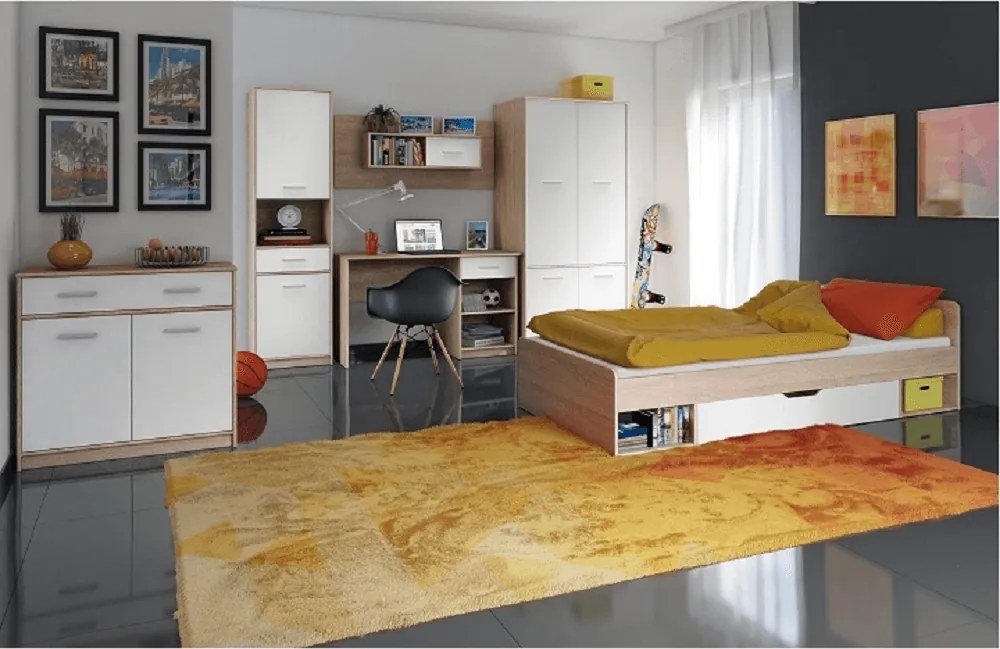 Vitrines szekrény 1D1W1S, fehér/tölgy sonoma, TEYO