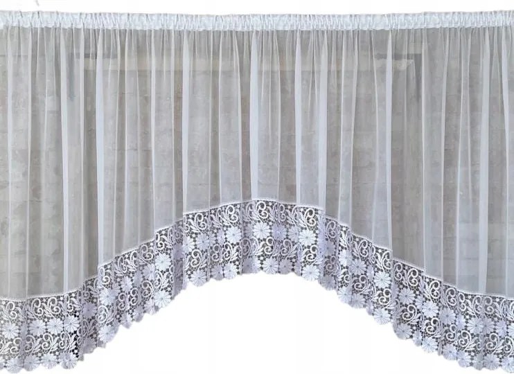 Kész függöny 400x160 ív,fehér fátyol,gipsz.virág 30cm