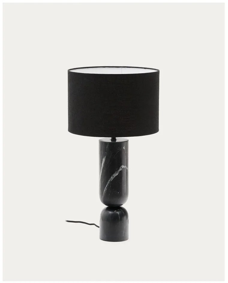Fekete márvány asztali lámpa textil búrával (magasság 57 cm) Vex – Kave Home