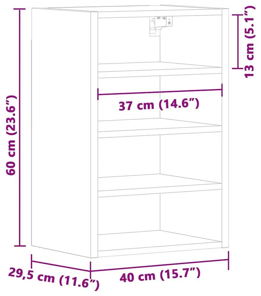 fekete forgácslap függő szekrény 40x29,5x60 cm