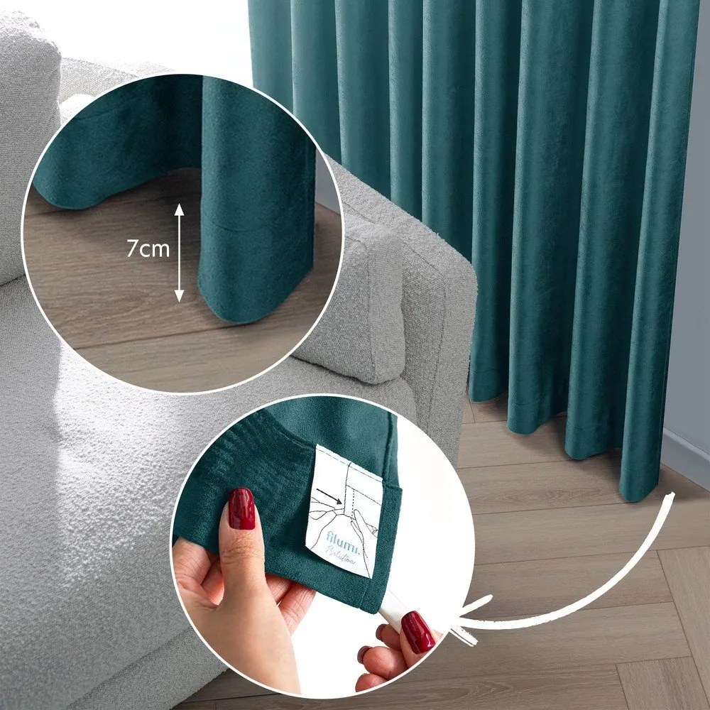 Petróleumkék bársony dimout (részleges sötétítő) függöny 200x270 cm Velto – Filumi