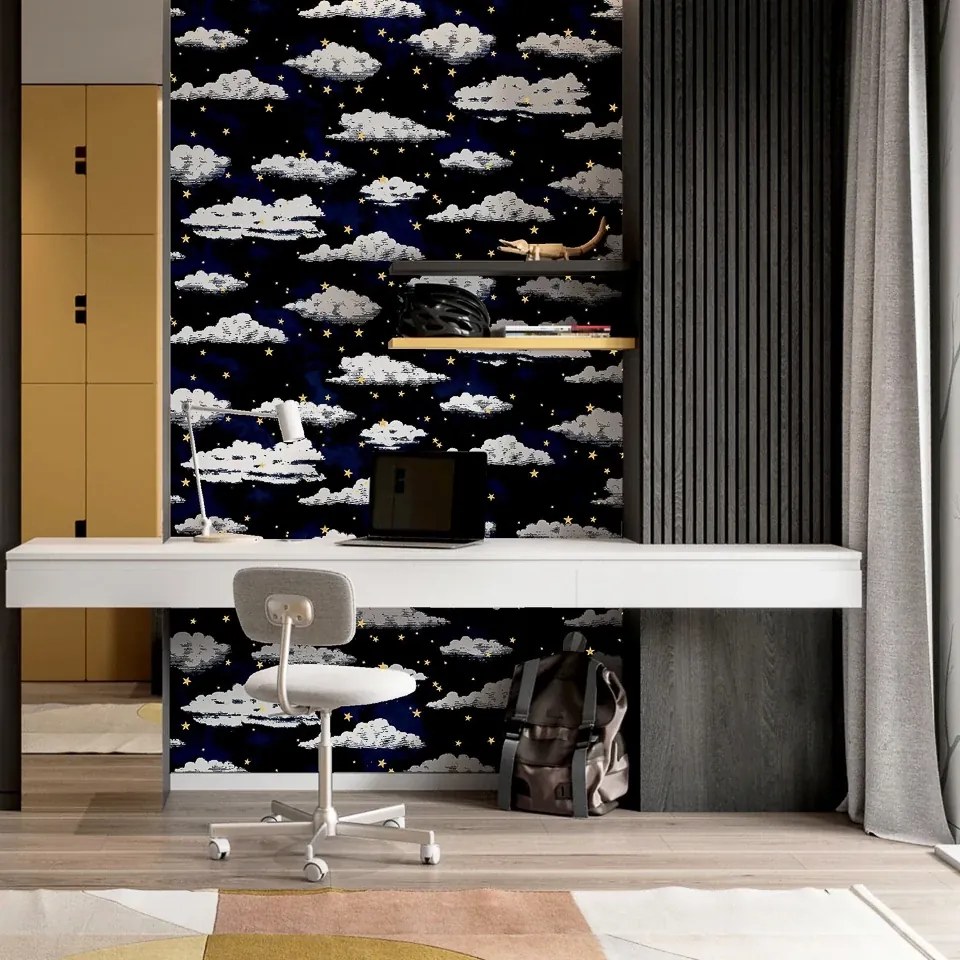 Arthouse Signature 2 Stars And Clouds arany-fehér csillagos papír tapéta – 923907