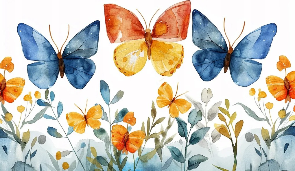 Vászonkép Canvas Akvarell Színes Pillangók Virágok 120x80