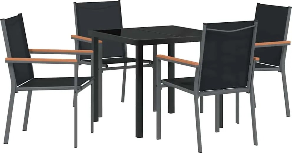 vidaXL Kert étkező szett 5 pcs Fekete Porfestett acél