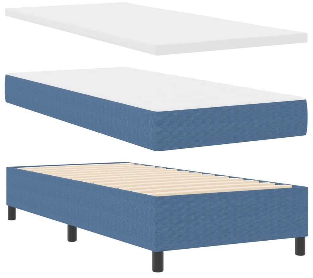 Boxspring Ágy Mattal Kék Egyszemélyes Corduroy Szövet