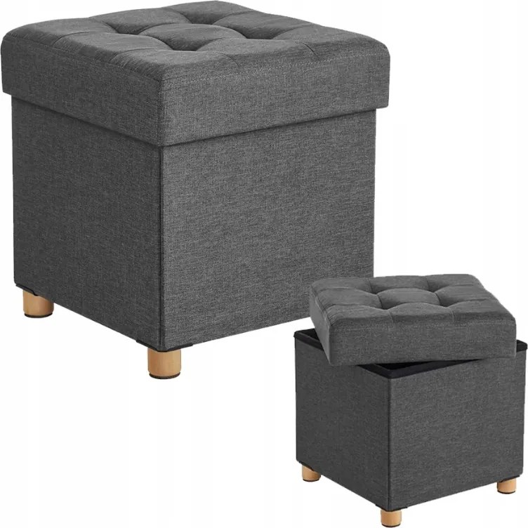 Tároló puff Kárpitozott Steppelt lábtartó tárolórekesszel Szürke