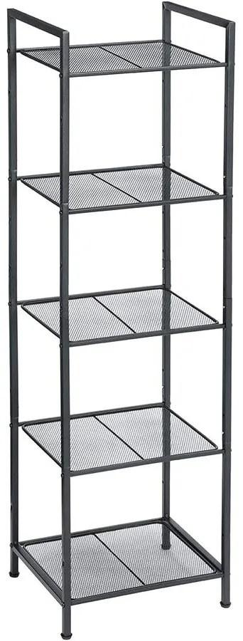fürdőszobai polc, 5 szintes tároló állvány, fekete