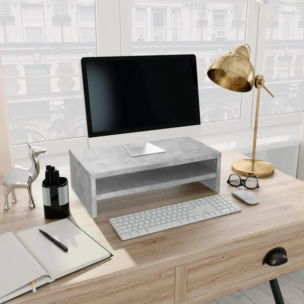 betonszürke szerelt fa monitorállvány 42 x 24 x 13 cm