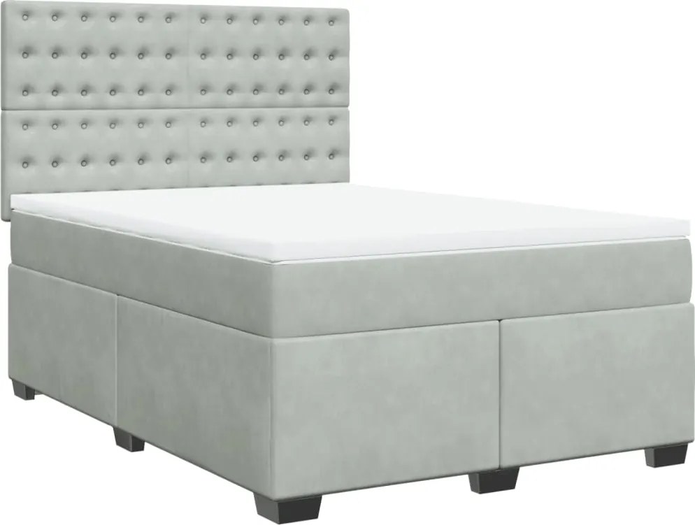 vidaXL világosszürke bársony rugós ágy matraccal 140x190 cm