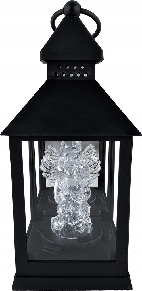 Angyalkás Lámpás, Ajándék, Angyal, Fekete Led-es, Elemes, Sírra