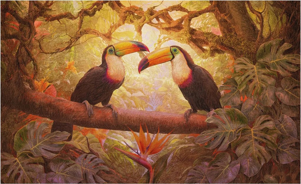 Fotótapéta Flizelin Dekoratív Hálószoba Színes tukánok 416x254