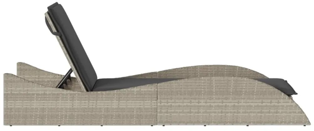 Világosszürke polyrattan napozóágy párnával 60x205x73 cm