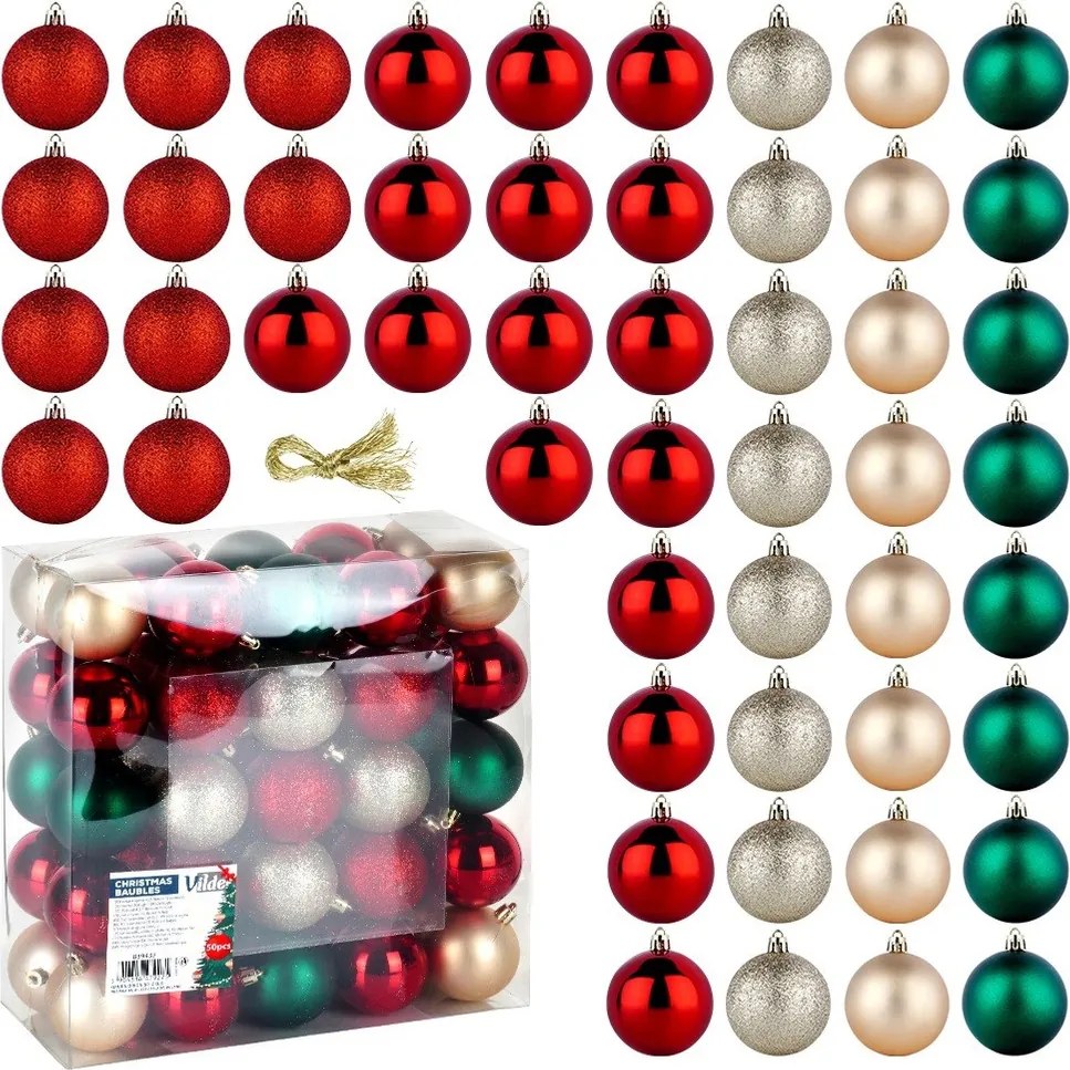 Karácsonyfadísz Törhetetlen Szett Színes Karácsonyfadísz 6CM 50 Db