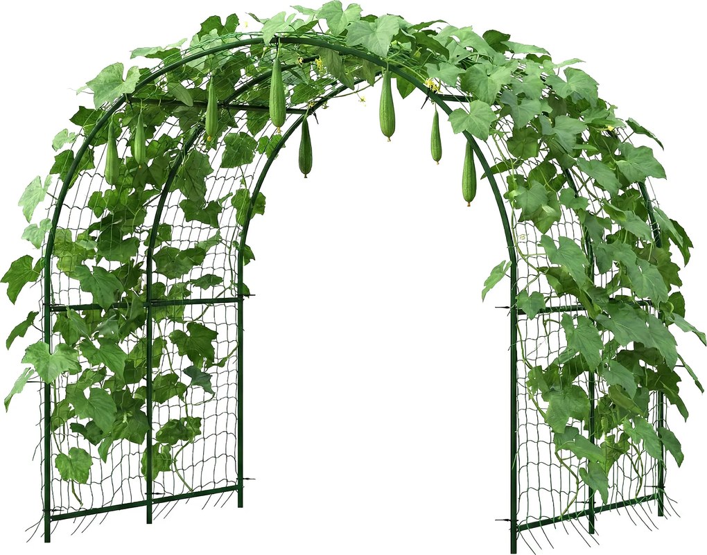 Outsunny rozsdavédelemmel ellátott, ívelt fém lugas paradicsomokhoz és kúszóknövényekhez, 210 × 250 × 216 cm – sötétzöld | Aosom