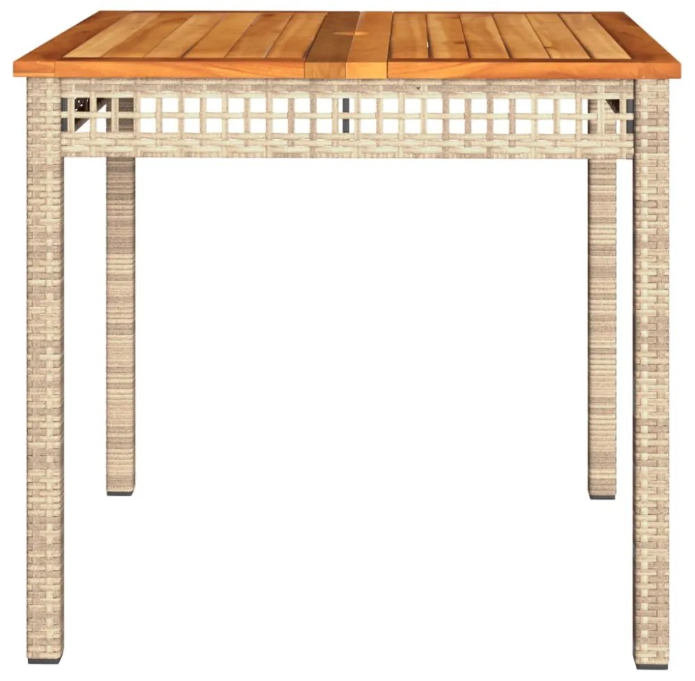 bézs polyrattan és akácfa kerti asztal 80 x 80 x 75 cm