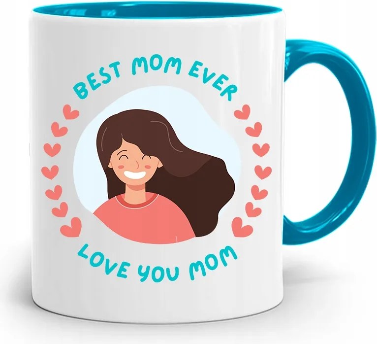 Kék Bögre Anyukáknak Best Mom Ever Love U Mom fényképes nyomattal
