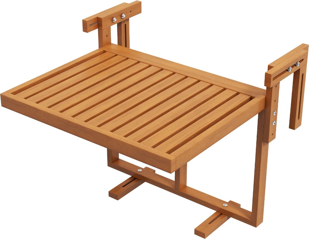 Outsunny Függő Erkélyasztal, Összecsukható Erkélyasztal, Magasságban Állítható Függőasztal, Teherbírása 20 kg, Teraszra, Kertbe, Fenyo, 68 x 65 cm, Te