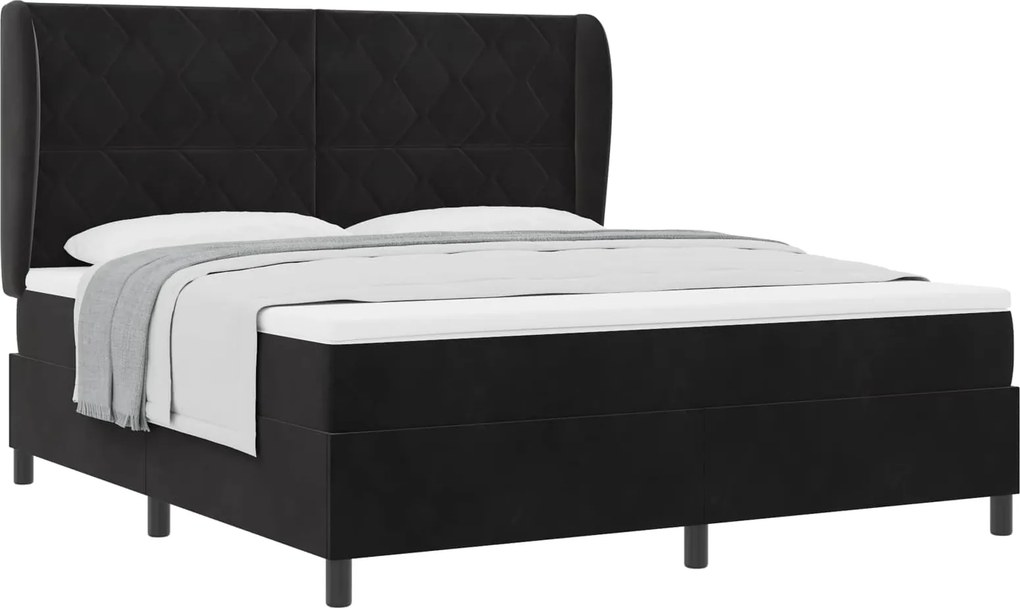 vidaXL Boxrugós ágy matracmal Fekete 200 x 180 cm Poliészter