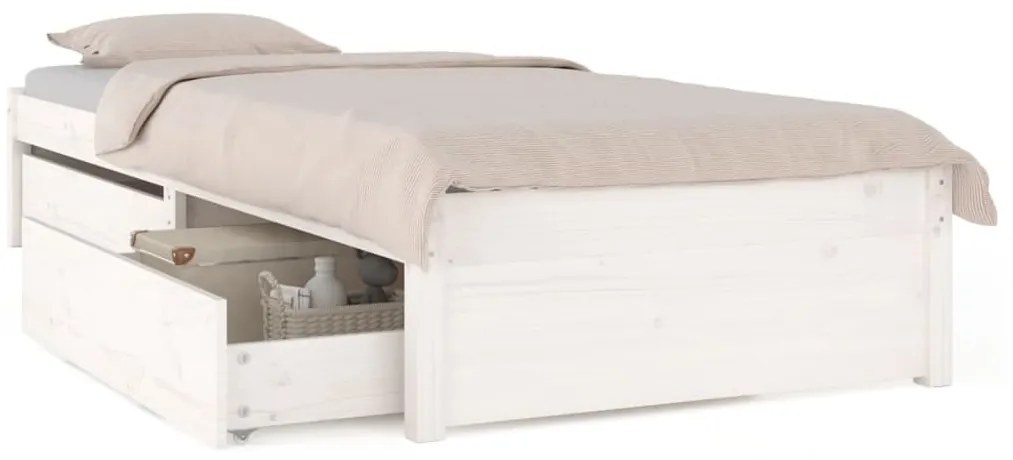 fehér kicsi egyszemélyes ágykeret fiókokkal 75 x 190 cm