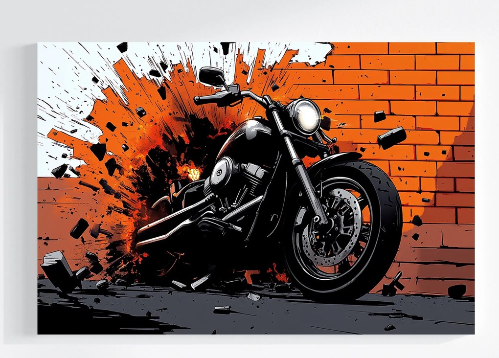 Vászonkép Canvas Grafika Képregény Fal Tégla Motorkerékpár Motor 120x80