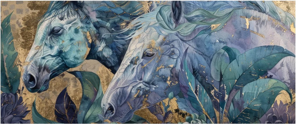 Kép - Lovak arany háttérrel (120x50 cm)