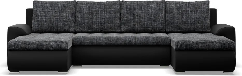 Tokio U alakú sarokkanapé, 3 ágyneműtartóval, fonott + műbőr, univerzális oldal, szürke - fekete