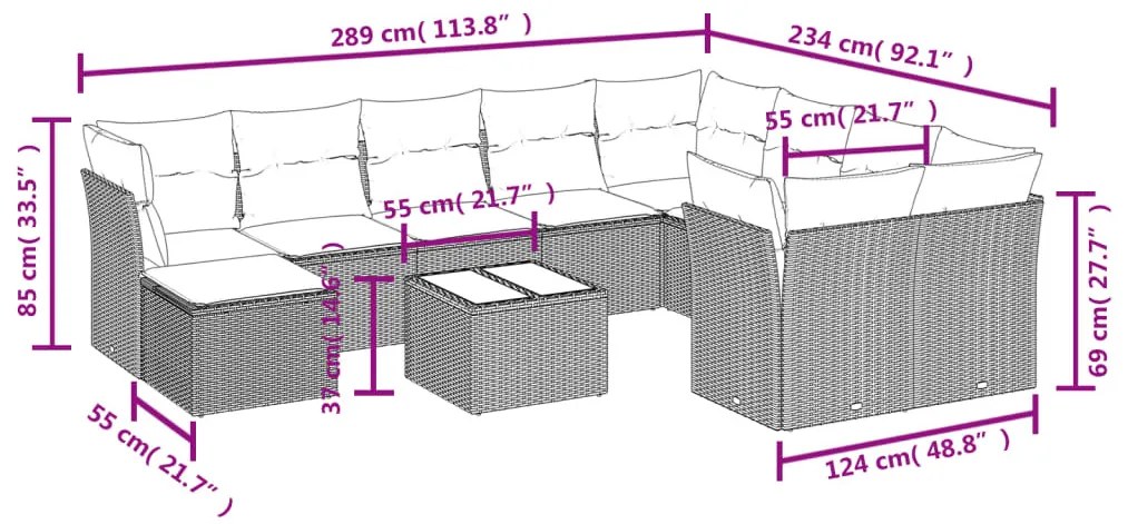 11 részes szürke polyrattan kerti ülőgarnitúra párnákkal