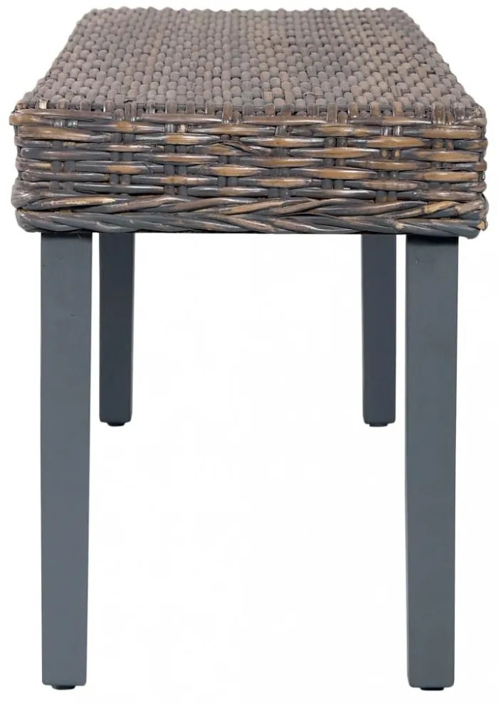 szürke természetes kubu rattan és tömör mahagóni fa pad 110 cm
