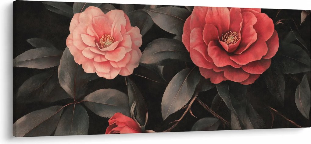 Kép - Vörös virágok sötét háttér előtt (120x50 cm)
