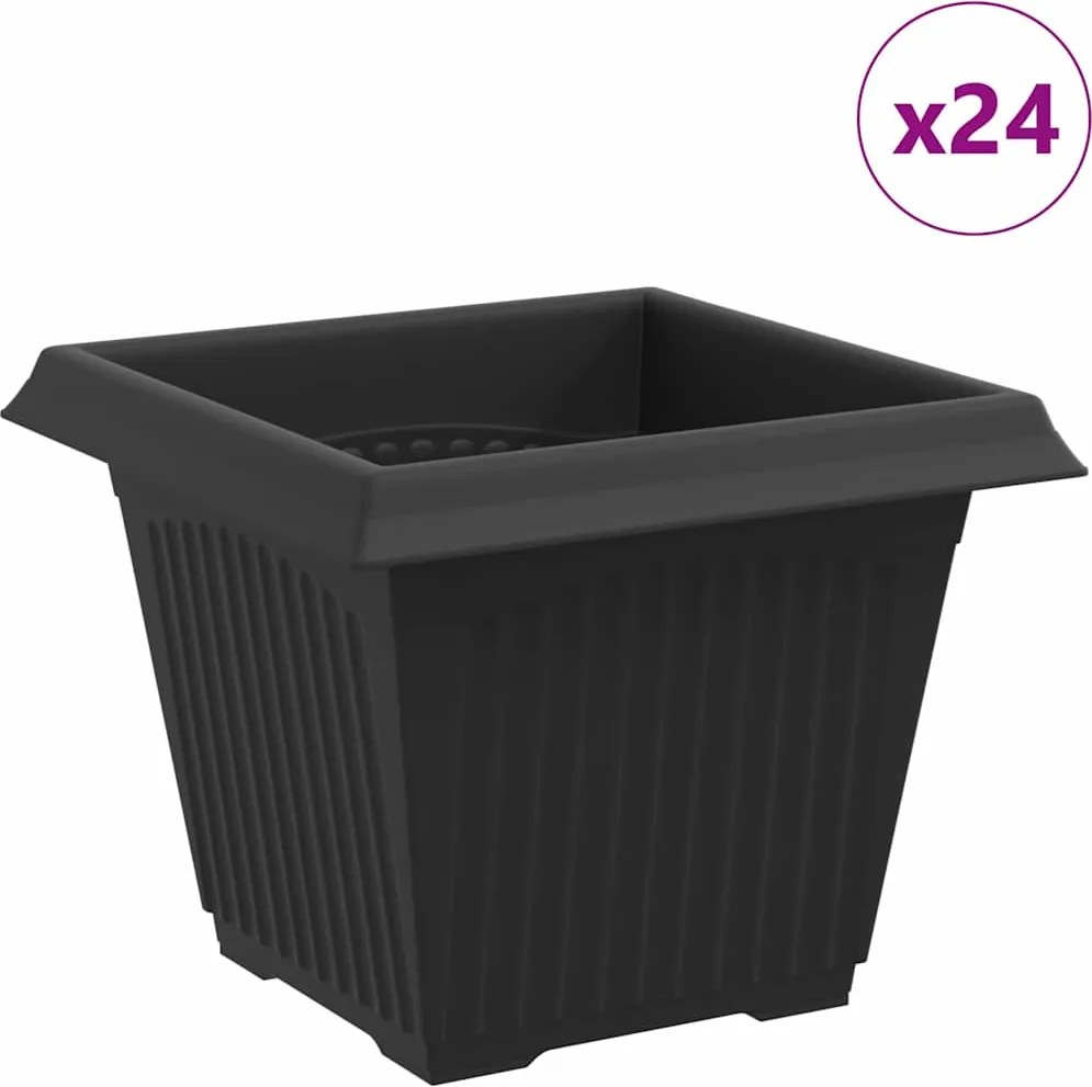 vidaXL Négyzet Virágcserép 24 pcs Fekete 33 x 33 x 26 cm Műanyag