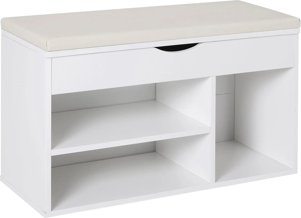 HOMCOM Cipőpad Fejjel, Modern Előtér Cipő Tároló Pad Fiókkal, Nyitott Polcokkal és 1 Párnázott Üléssel, 80x30x47cm | Aosom