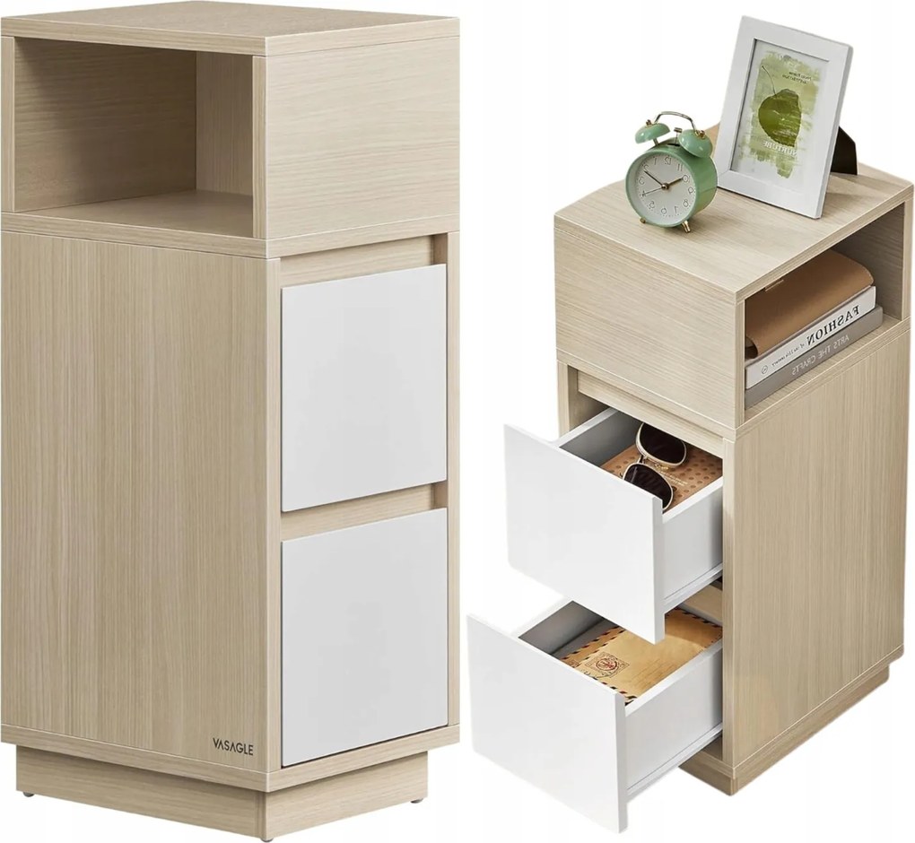 Éjjeliszekrény Kicsi Keskeny 25cm fiókos polccal Bézs Fehér