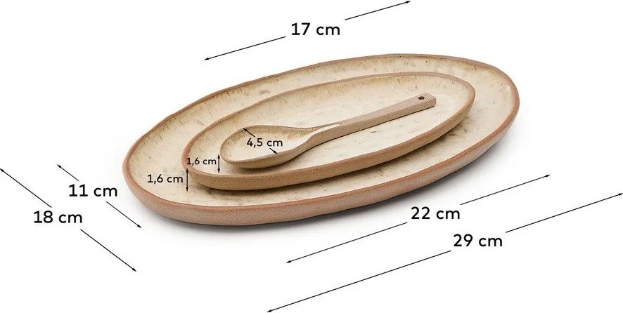 Bézs szervírozó kerámia tányér készlet 3 db-os Zunel – Kave Home