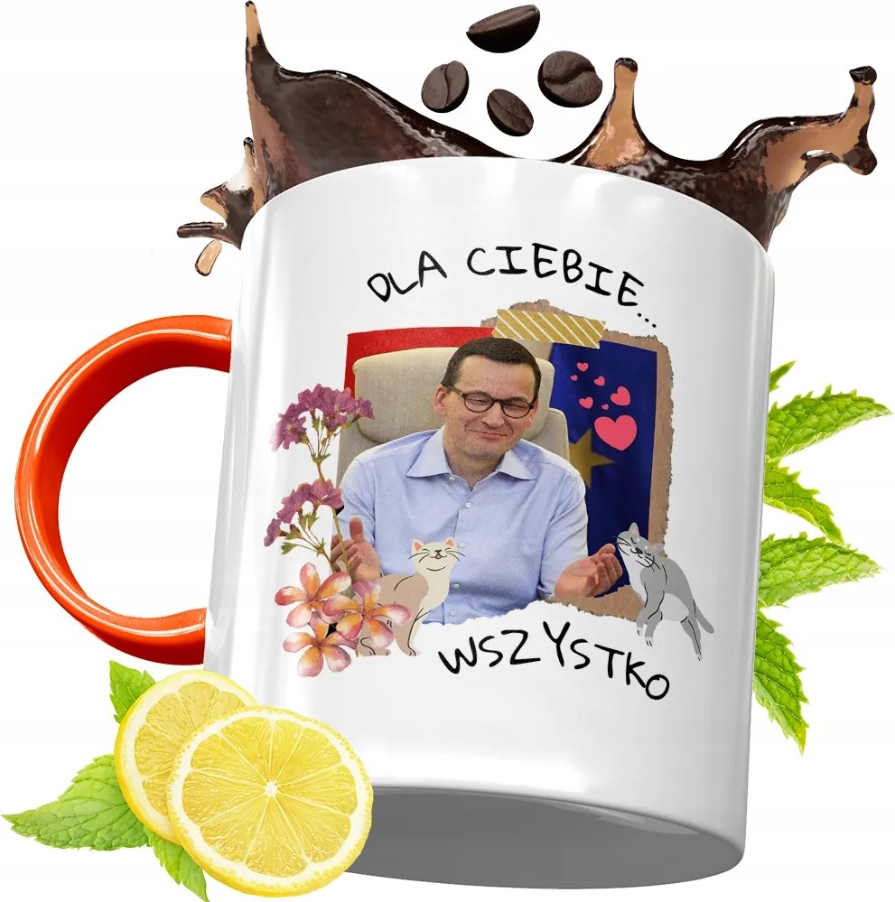 Narancssárga Bögre Mateusz Morawiecki Ajándék fényképes nyomtatással